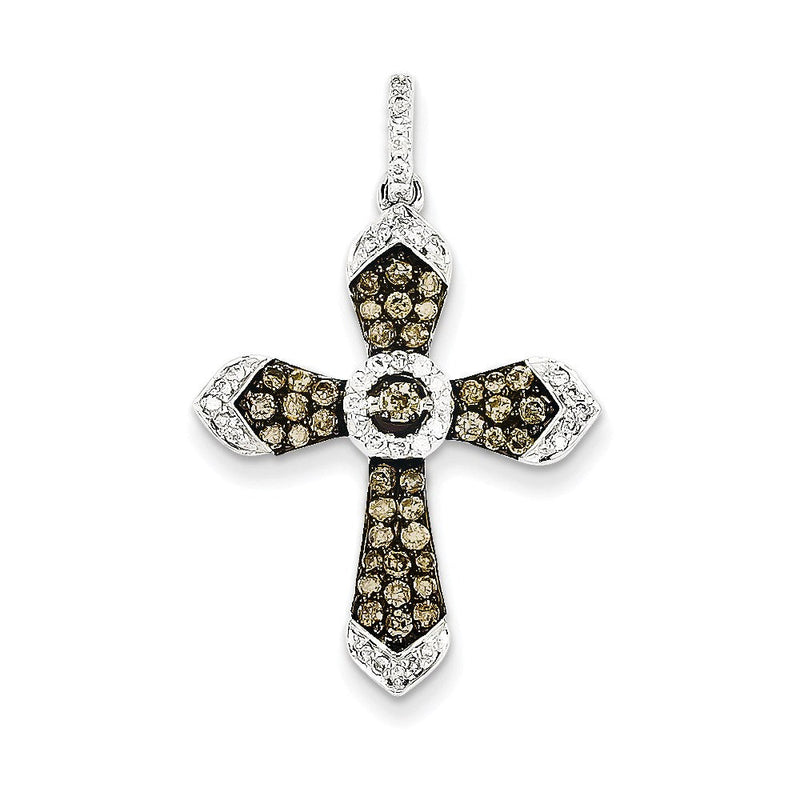 14K Weißgold/Schwarzrhodiniert Champagner/Weiß Echter Diamant Kreuz-Anhänger