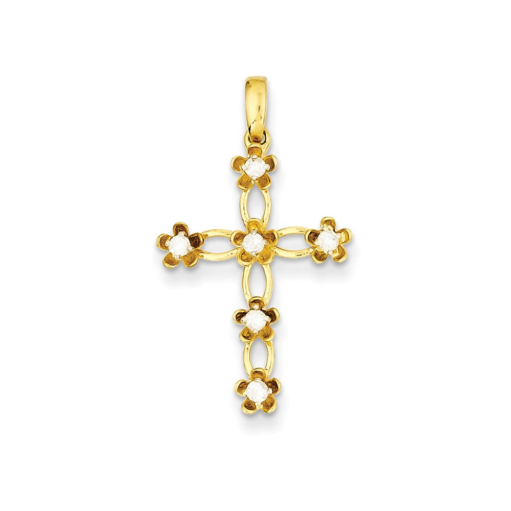 14K Gelbgold Echter Diamant-Kreuzanhänger