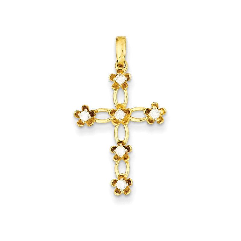 14K Gelbgold Echter Diamant-Kreuzanhänger