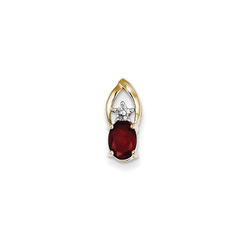 14K Gelbgold Ovaler Anhänger mit echten Diamanten und Granat