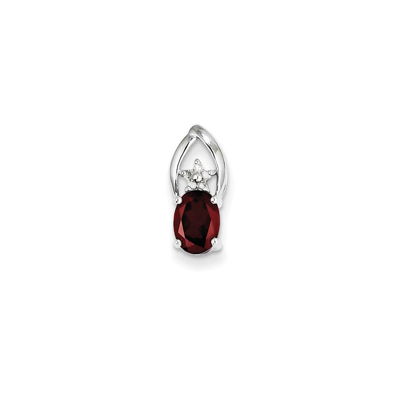 14K Weißgold Anhänger, oval, mit Diamant und Granat