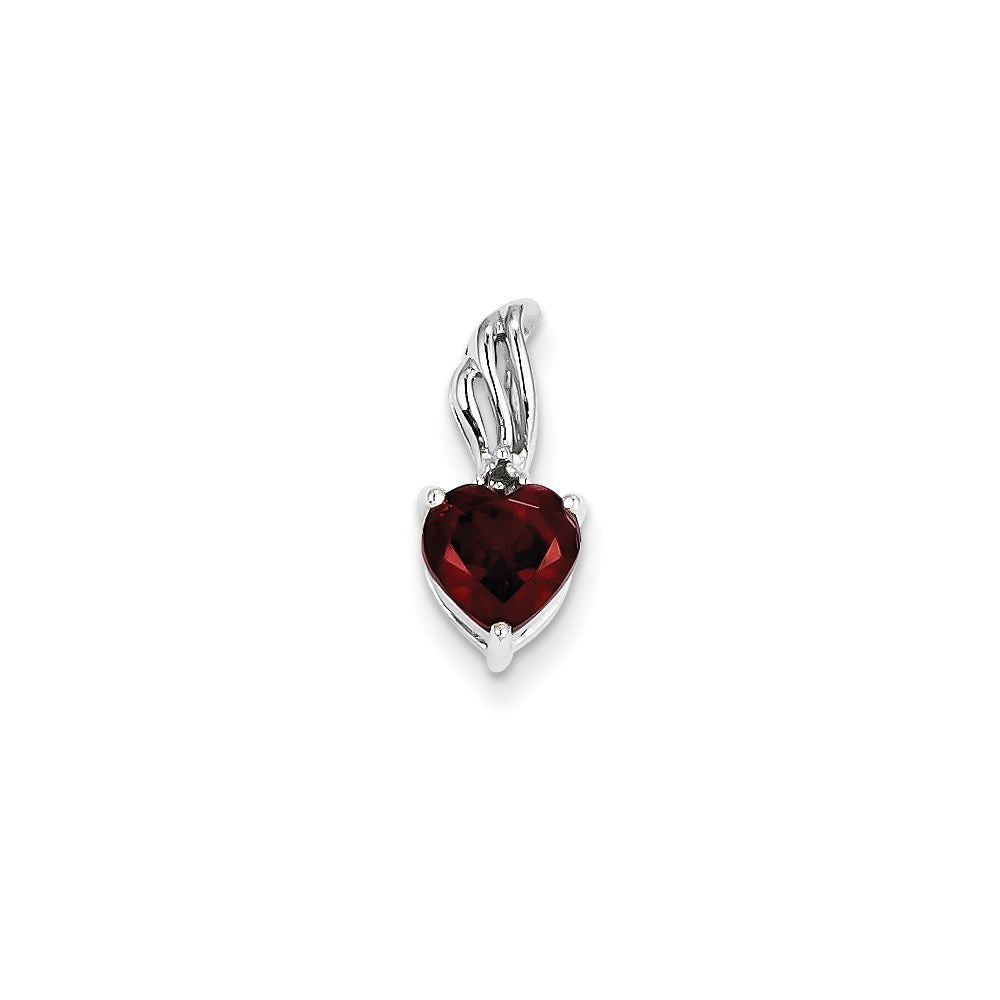 14K Weißgold Anhänger mit echtem Diamant und Granat in Herzform