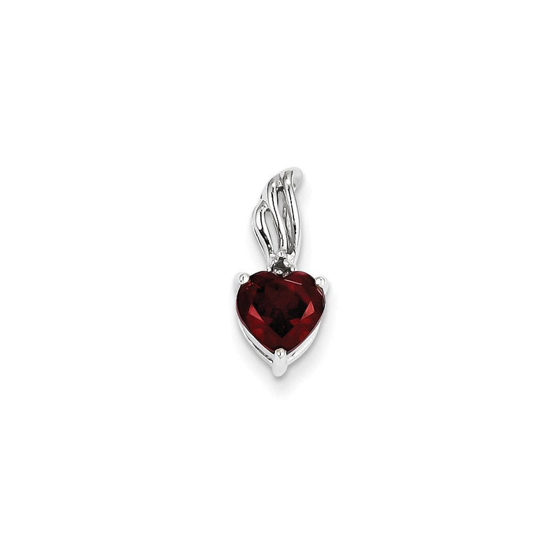 14K Weißgold Anhänger mit echtem Diamant und Granat in Herzform