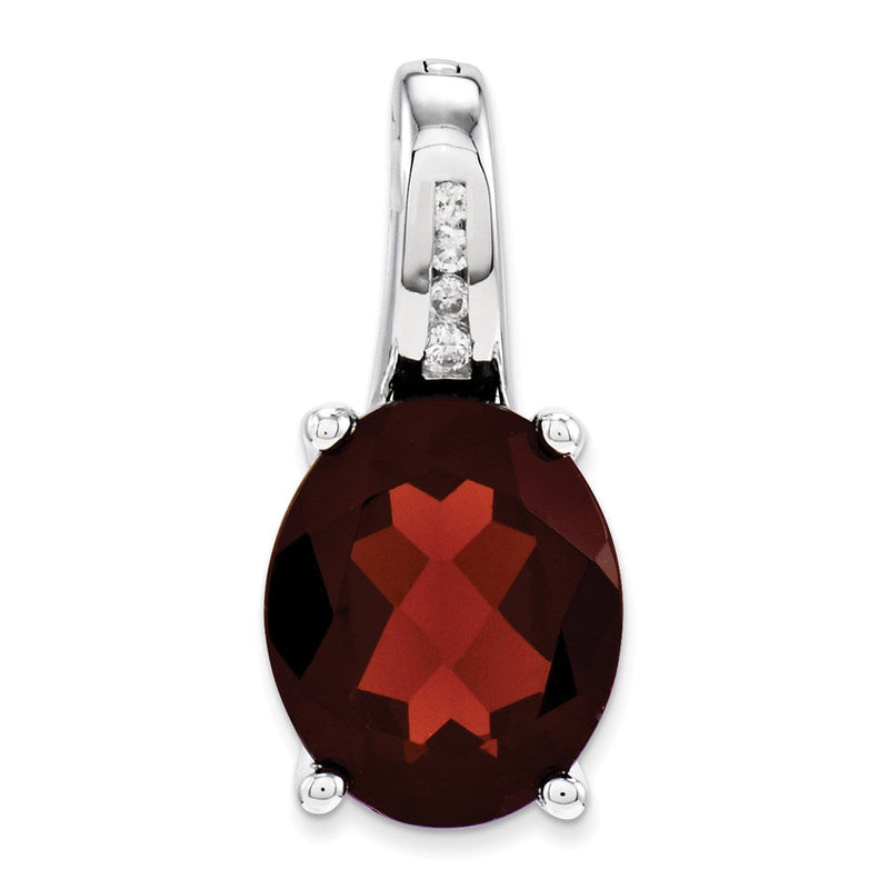 14K Weißgold Anhänger mit Diamant und Granat, oval