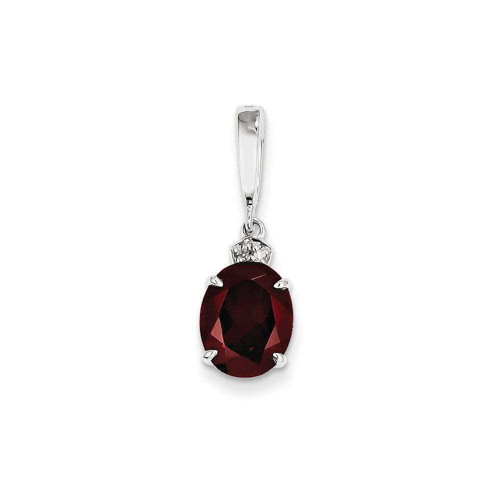14K Weißgold Anhänger, oval, mit echten Diamanten und Granat