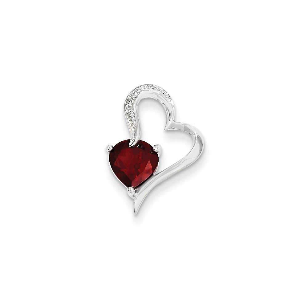 14K Weißgold Herzanhänger mit echtem Diamant und Granat