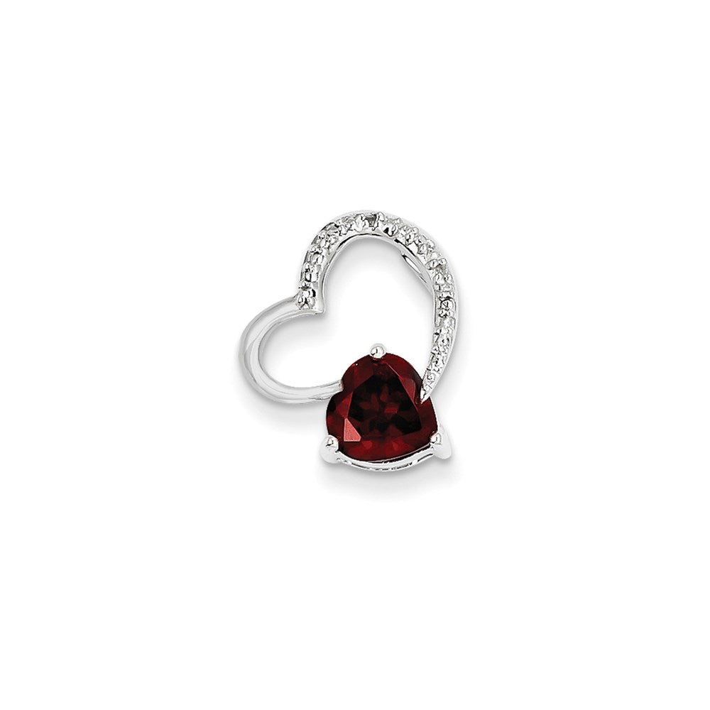 14k Weißgold Herzanhänger mit echtem Diamant und Granat