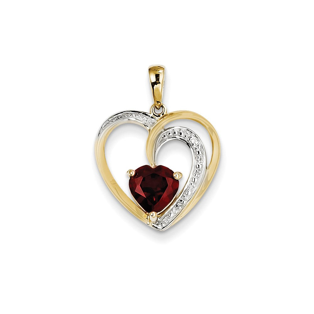 14K Gelbgold Herzanhänger mit echtem Diamant und Granat