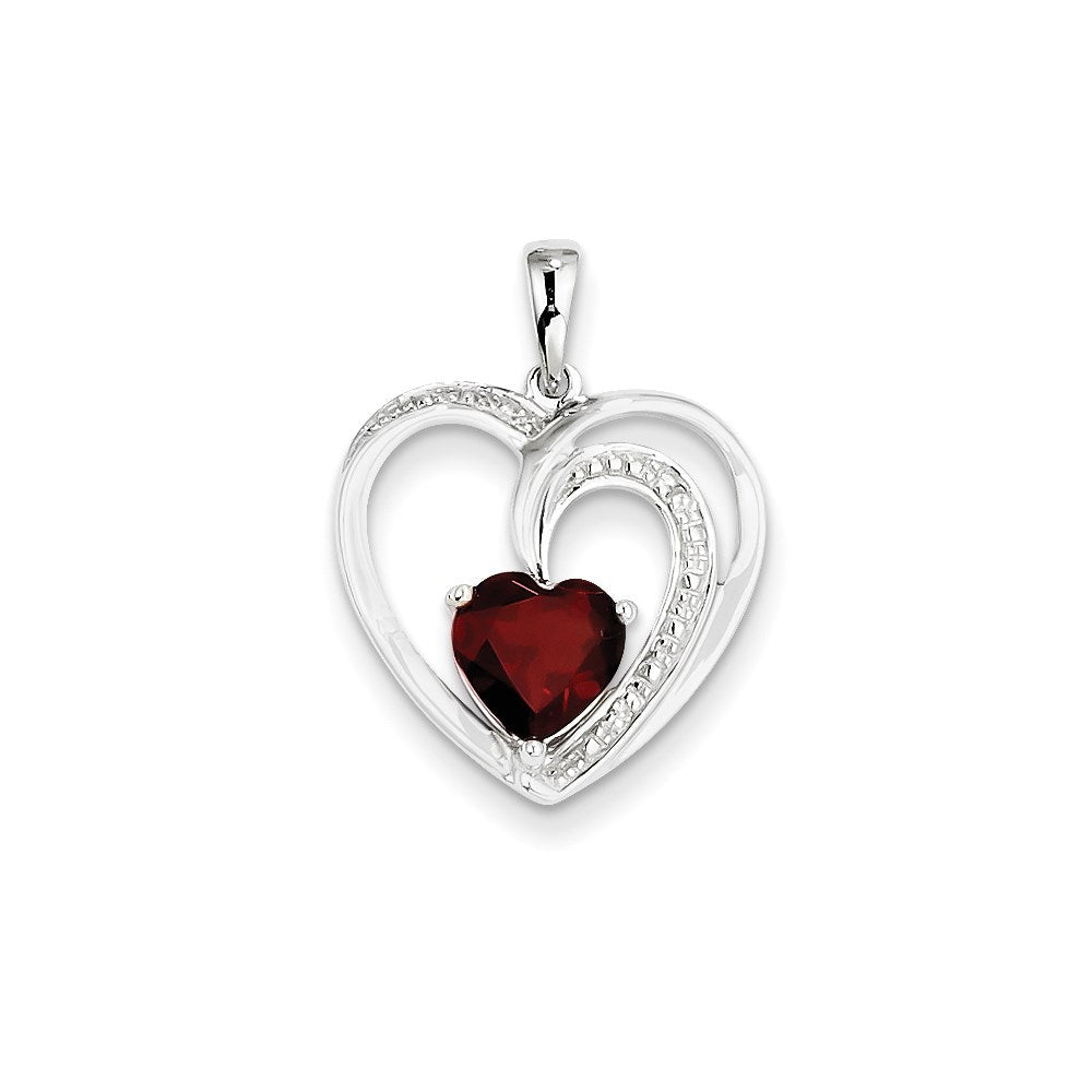 14K Weißgold Herzanhänger mit echtem Diamant und Granat