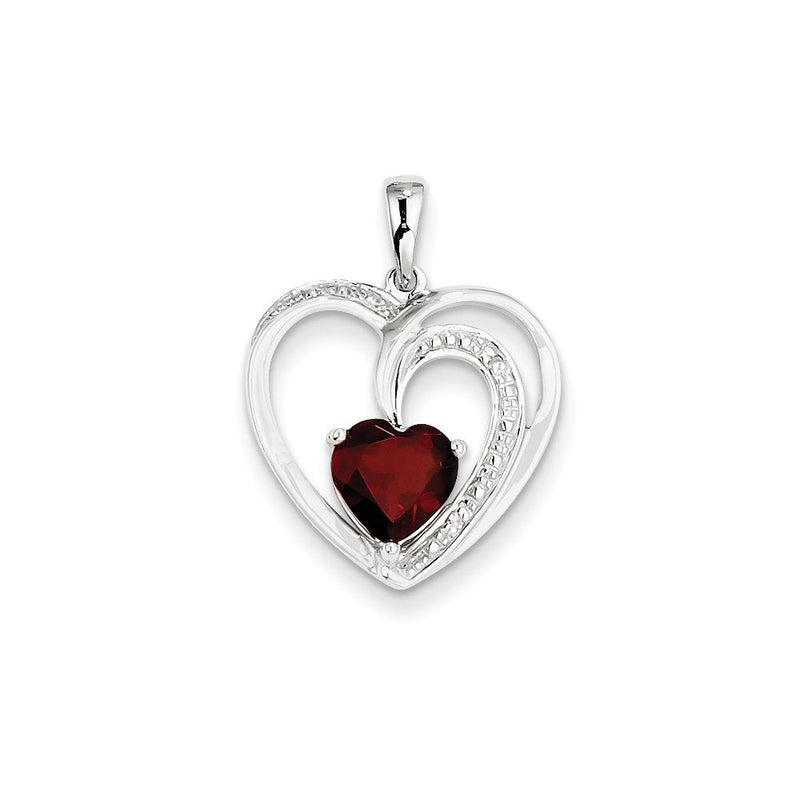 14K Weißgold Herzanhänger mit echtem Diamant und Granat