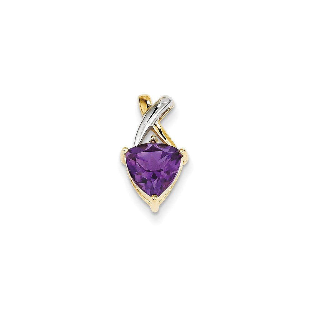 14K Gelbgold mit Rhodium Amethyst- und Weißtopas-Trillion-Anhänger