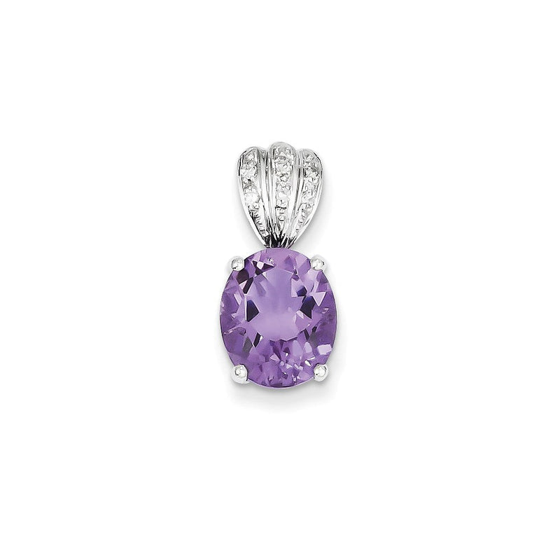 14K Weißgold Anhänger, oval, mit echten Diamanten und Amethyst