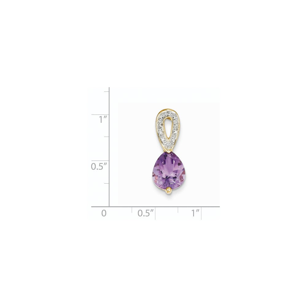 14K Gelbgold Anhänger mit echtem Diamant und Amethyst in Tropfenform
