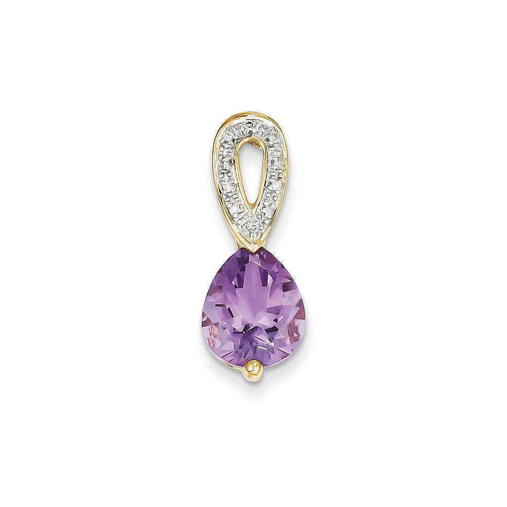 14K Gelbgold Anhänger mit echtem Diamant und Amethyst in Tropfenform