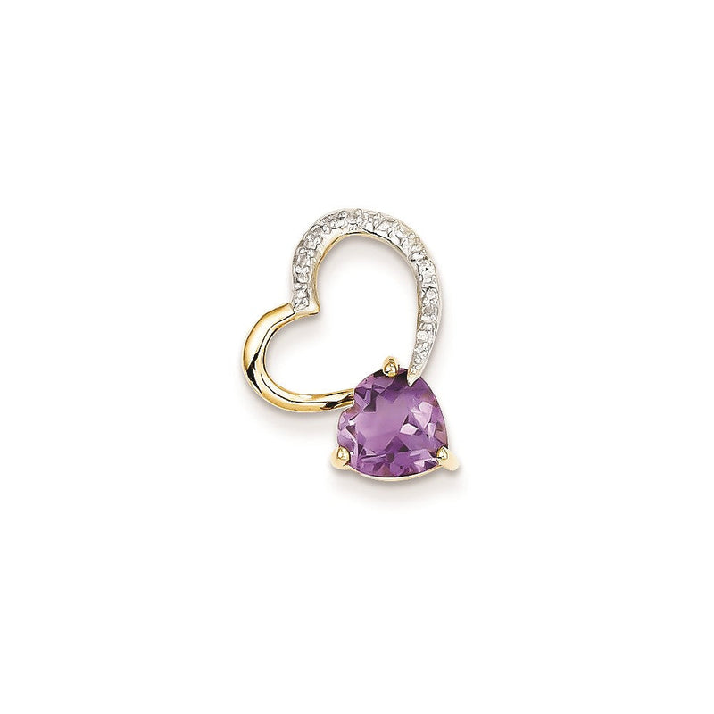 14K Gelbgold Herzanhänger mit echtem Diamant und Amethyst