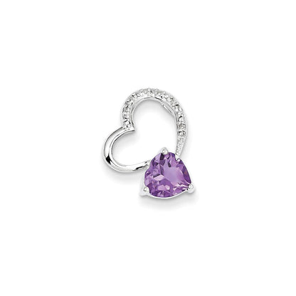 14K Weißgold Herzanhänger mit echtem Diamant und Amethyst
