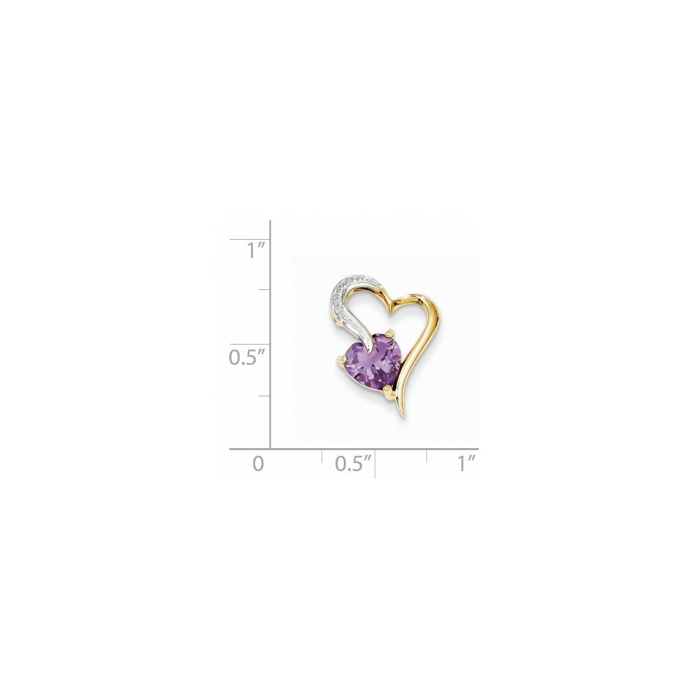 14K Gelbgold Herz-Anhänger mit echtem Diamant und Amethyst