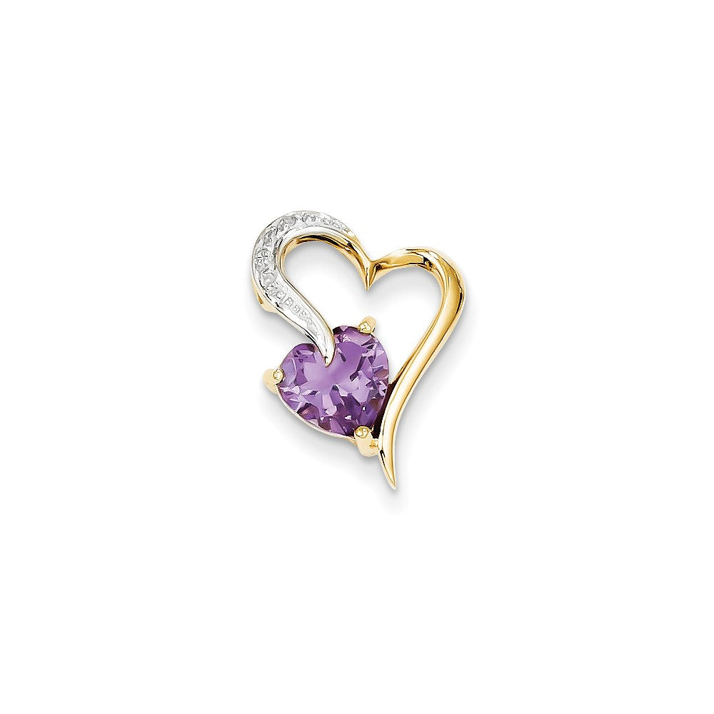 14K Gelbgold Herz-Anhänger mit echtem Diamant und Amethyst