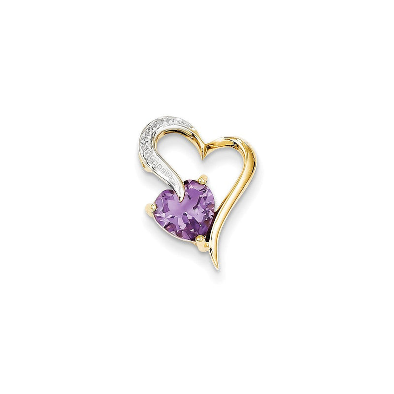 14K Gelbgold Herz-Anhänger mit echtem Diamant und Amethyst
