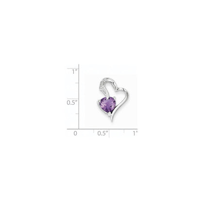 14 Karat Weißgold Herzanhänger mit echtem Diamant und Amethyst