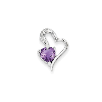 14 Karat Weißgold Herzanhänger mit echtem Diamant und Amethyst
