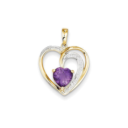14K Gelbgold Herzanhänger mit echtem Diamant und Amethyst