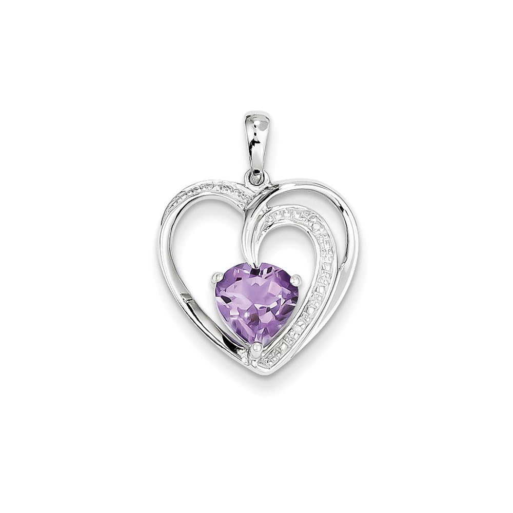 14K Weißgold Herzanhänger mit echtem Diamant und Amethyst