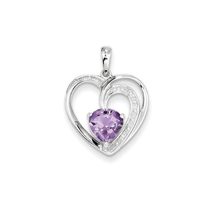 14K Weißgold Herzanhänger mit echtem Diamant und Amethyst