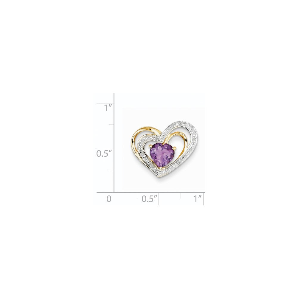 14K Gelbgold Anhänger mit echtem Diamant und Amethyst in Herzform