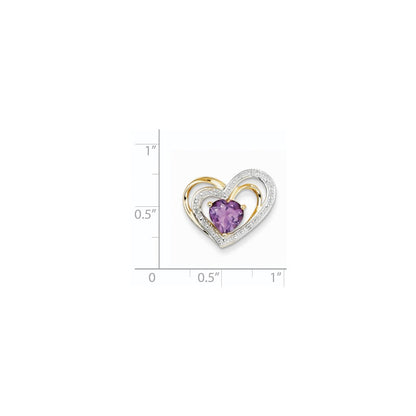 14K Gelbgold Anhänger mit echtem Diamant und Amethyst in Herzform