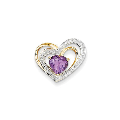 14K Gelbgold Anhänger mit echtem Diamant und Amethyst in Herzform