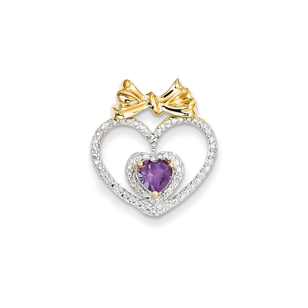 14K Gelbgold Anhänger mit echtem Diamant und Amethyst in Herzform