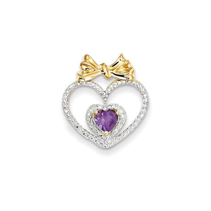 14K Gelbgold Anhänger mit echtem Diamant und Amethyst in Herzform