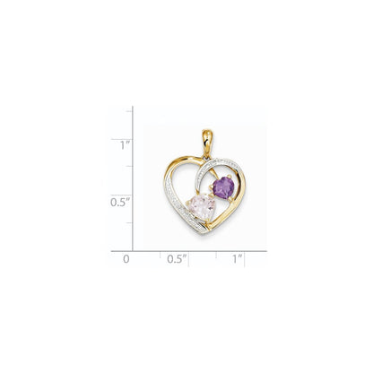 14K Herzanhänger mit Diamant, Rosenquarz und Amethyst