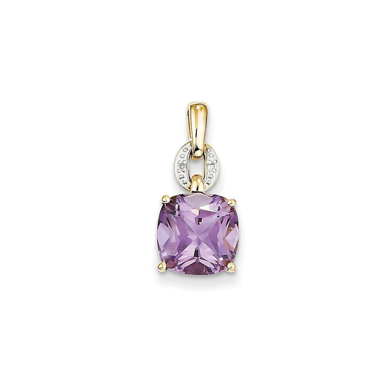14K Gelbgold Anhänger, quadratisch, mit echten Diamanten und Amethyst