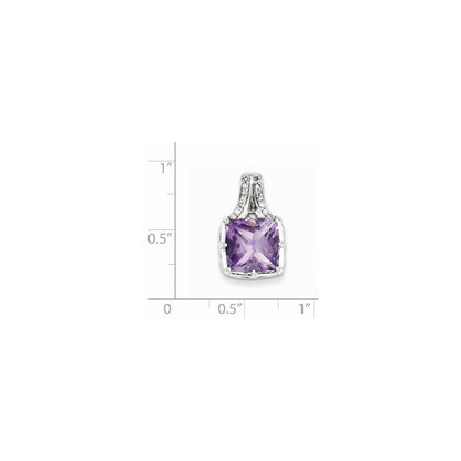 14K Weißgold Anhänger, quadratisch, mit echtem Diamant und Amethyst