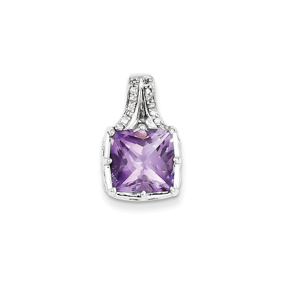 14K Weißgold Anhänger, quadratisch, mit echtem Diamant und Amethyst