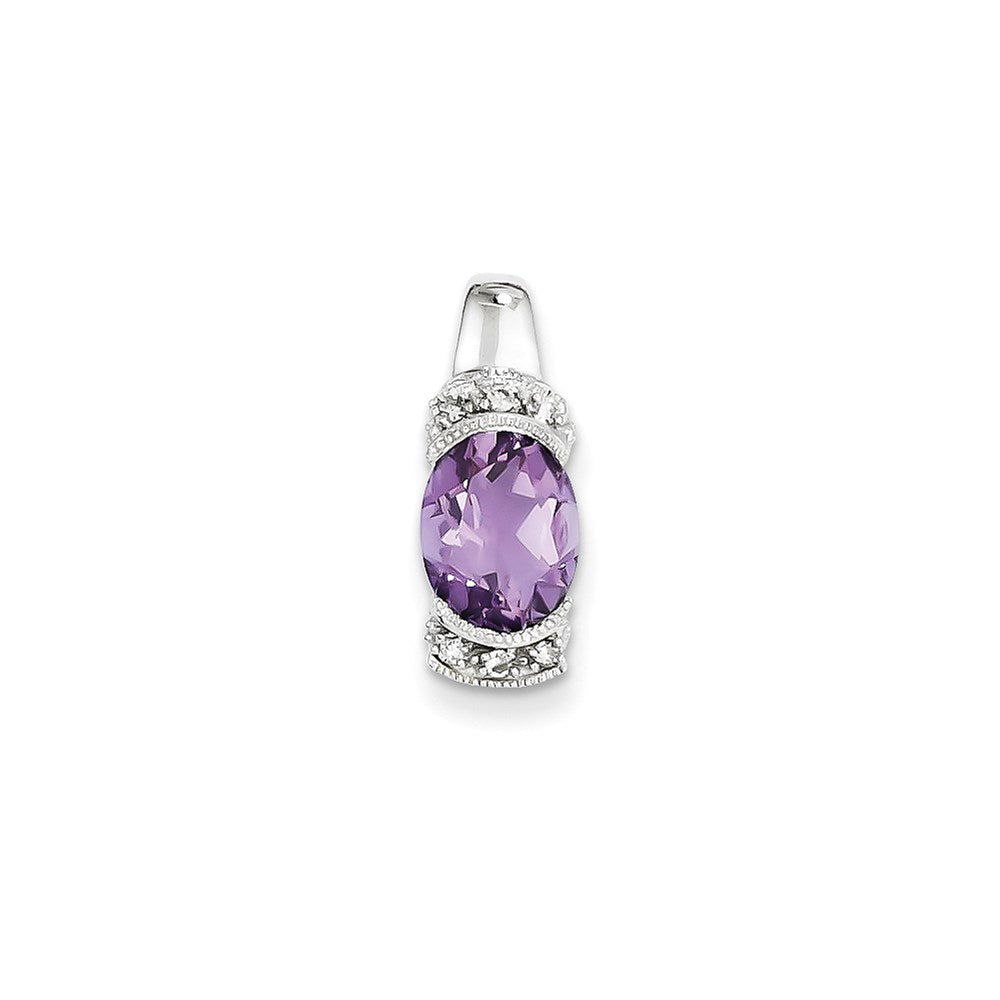 14K Weißgold Ovaler Anhänger mit echtem Diamant und Amethyst
