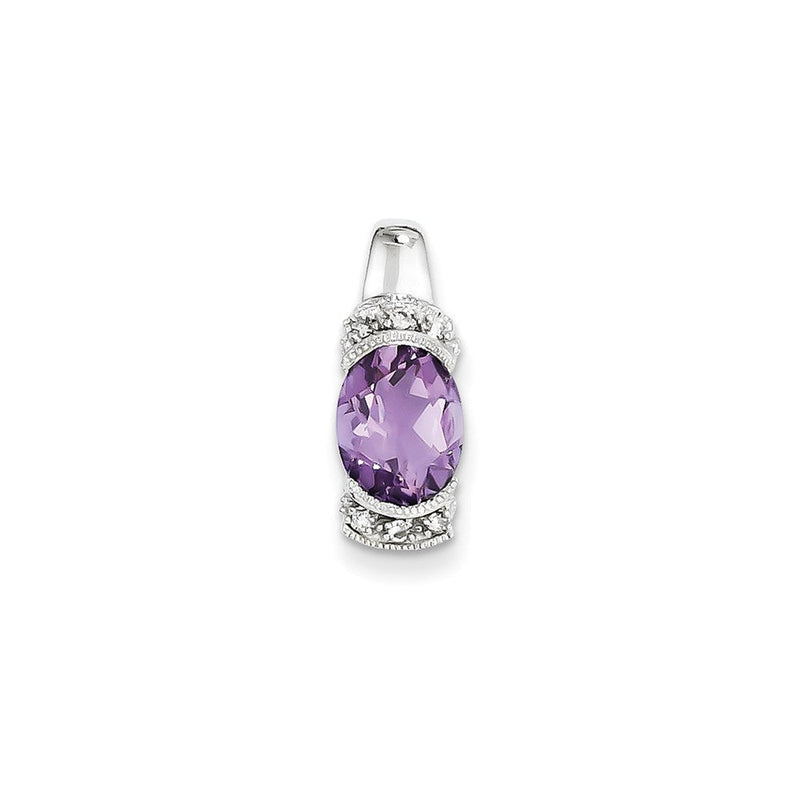 14K Weißgold Ovaler Anhänger mit echtem Diamant und Amethyst