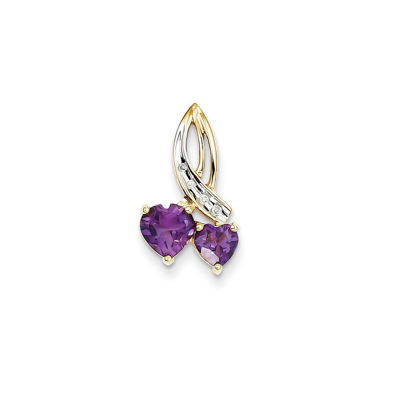 14K Gelbgold Anhänger mit echtem Diamant und Amethyst in Doppelherz-Design