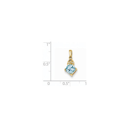 14K Gelbgold Quadrat-Anhänger mit echtem Diamant und hellblauem Schweizer Blautopas