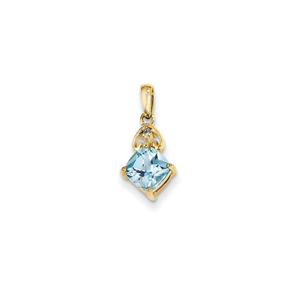 14K Gelbgold Quadrat-Anhänger mit echtem Diamant und hellblauem Schweizer Blautopas