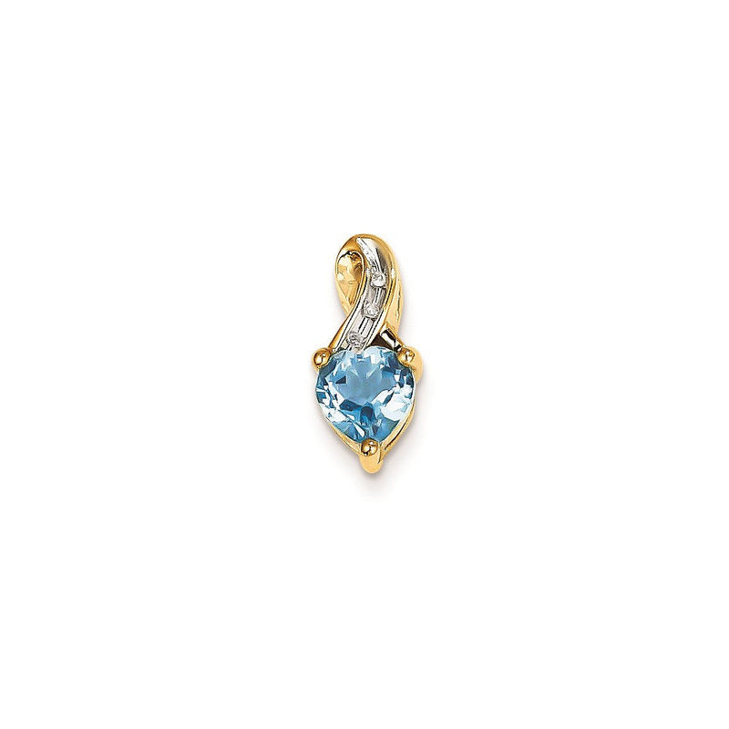 14K Gelbgold Herzanhänger mit echtem Diamant und hellblauem Swiss-Blue-Topas