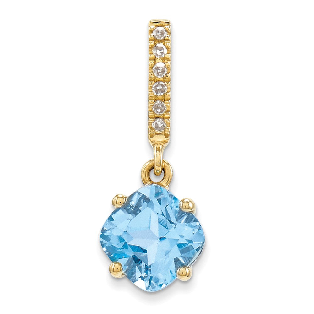 14K Gelbgold Anhänger mit echtem Diamant und blauem Topas