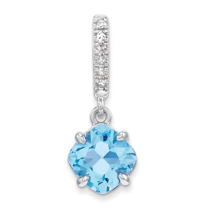 14K Weißgold Anhänger mit Diamant und Blautopas