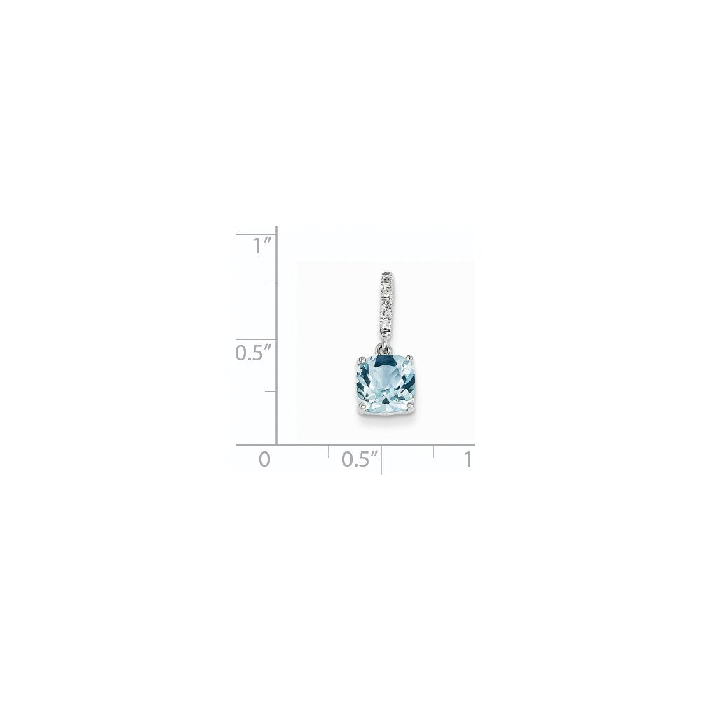 14K Weißgold Anhänger mit echtem Diamant und Blautopas