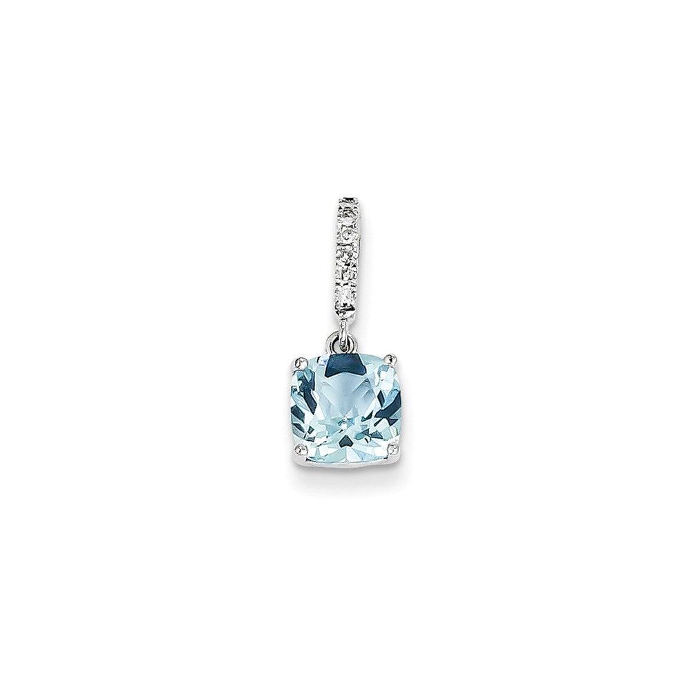 14K Weißgold Anhänger mit echtem Diamant und Blautopas