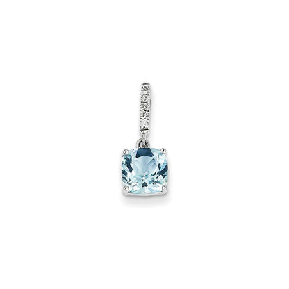14K Weißgold Anhänger mit echtem Diamant und Blautopas