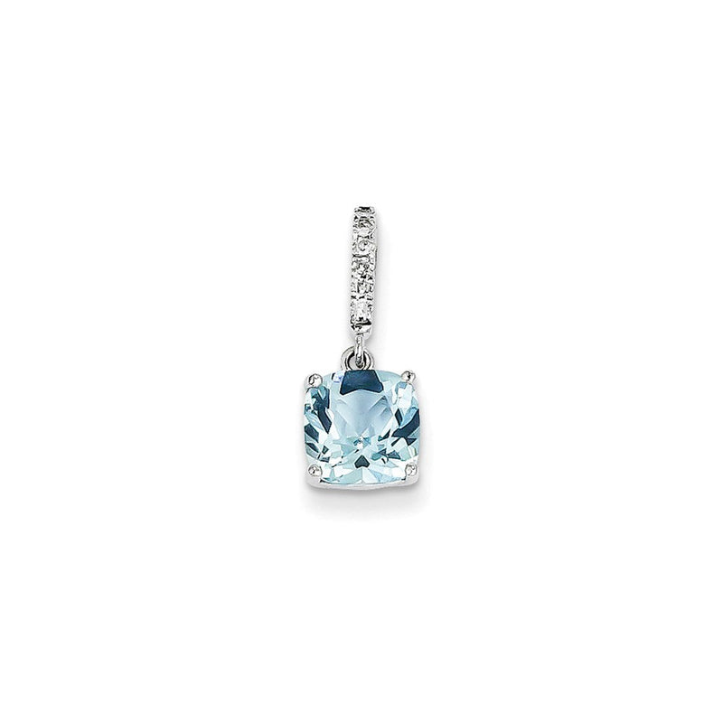 14K Weißgold Anhänger mit echtem Diamant und Blautopas
