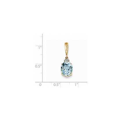 14K Gelbgold Anhänger, oval, mit echtem Diamant und blauem Topas